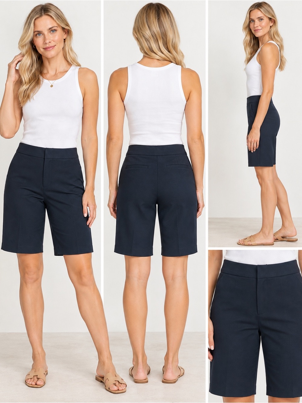Ecru Black Tailored Bermuda Stretch Shorts Size estimated size 6 or 8